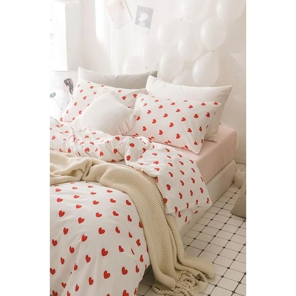 Biancheria da letto matrimoniale color panna in cotone Renforcé con un lenzuolo 4 pezzi 200x220 cm Mini Hearts - Mila Home-image-2