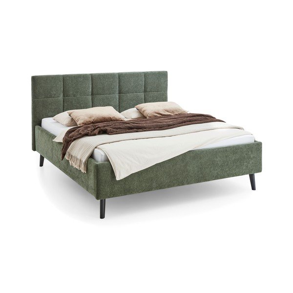 Letto matrimoniale imbottito color kaki con contenitore con rete inclusa 180x200 cm Nova – Meise Möbel