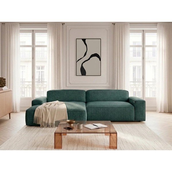 Divano angolare verde allungabile/con movimento relax elettrico (con penisola a sinistra) Abel – Bobochic Paris-image-4