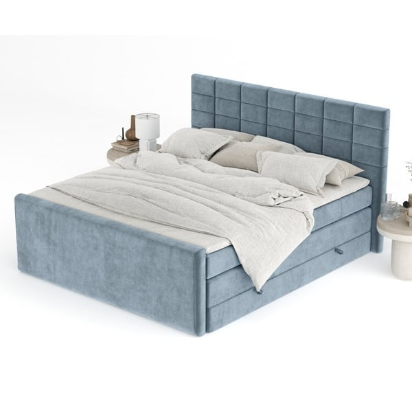 Letto boxspring blu con contenitore 200x200 cm Ava – Maison de Rêve-image-4