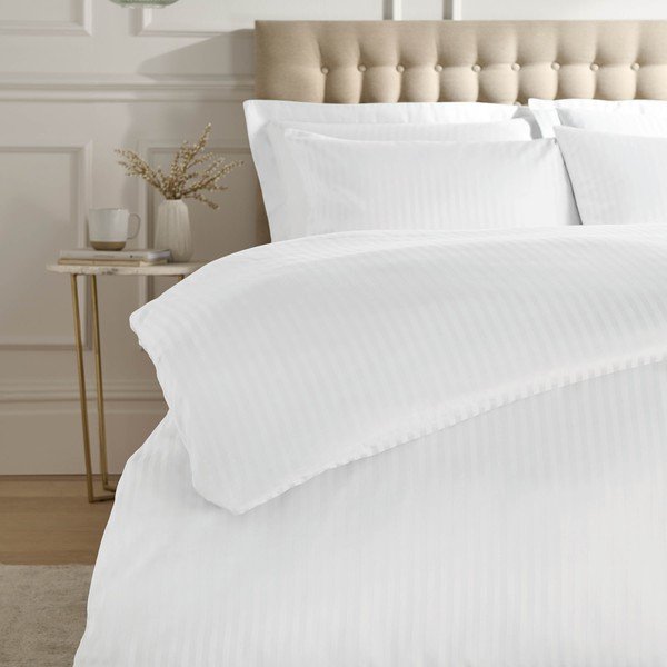 Set copripiumino e federa bianco in tessuto damascato per letto matrimoniale e per letto esteso 230x220 cm Satin Stripe – Catherine Lansfield-image-2