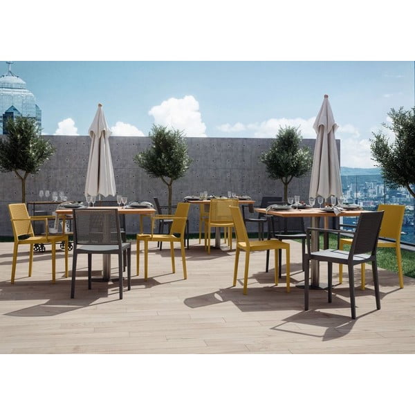 Sedia da giardino in plastica gialla Grid - Rojaplast-image-3