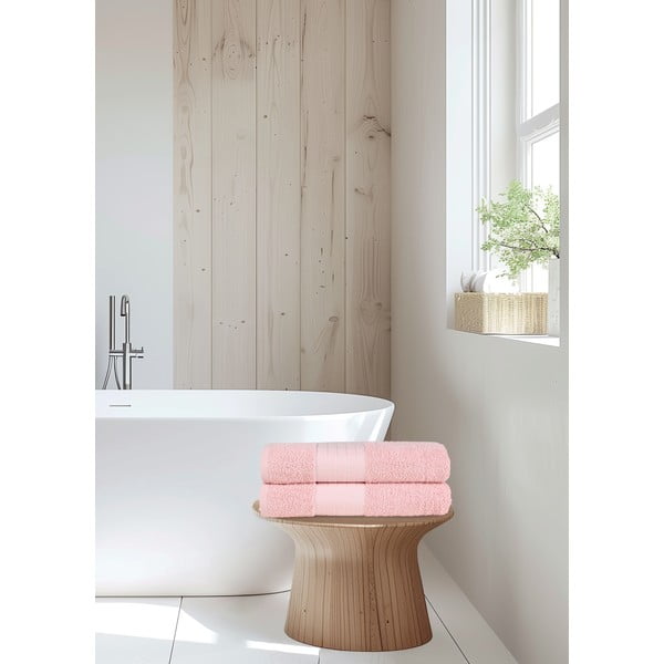 Set di 2 asciugamani in spugna di cotone rosa 70x140 cm - Good Morning-image-1