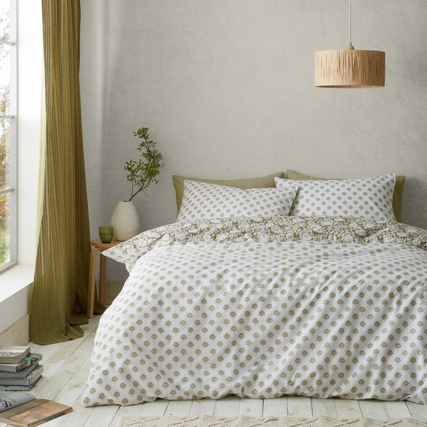 Biancheria verde e bianca per letto matrimoniale 200x200 cm Tangier Floral - Pineapple Elephant-image-1