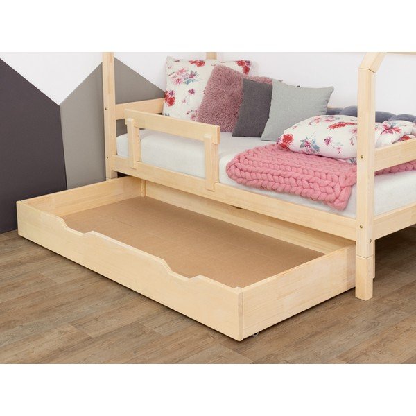 Cassetto grigio sotto il letto con griglia e fondo pieno e gambe aggiuntive Buddy, 120 x 200 cm - Benlemi-image-2