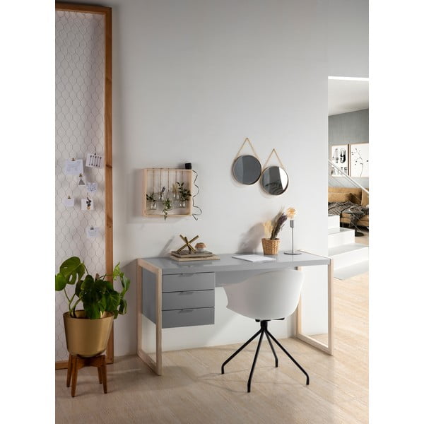 Scrivania grigia con gambe in legno di pino Frank - Marckeric-image-1