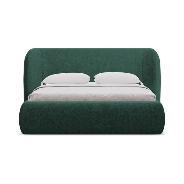 Letto matrimoniale imbottito verde scuro con contenitore con griglia 160x200 cm Hauke - Makamii-image-3