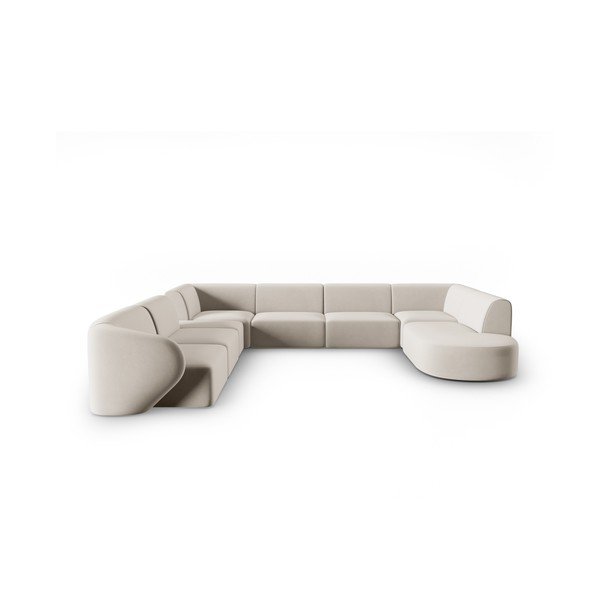 Divano angolare beige (con penisola a sinistra/a U) con rivestimento in velluto Paolo – Milo Casa