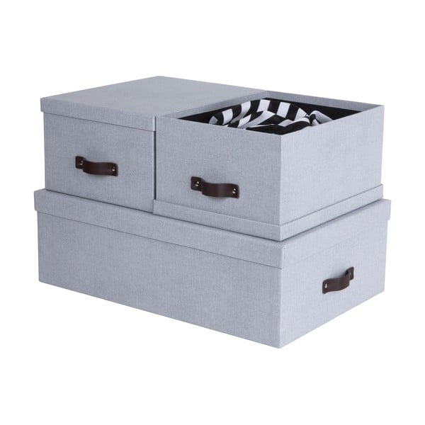 Scatole di cartone grigio chiaro con coperchio in set da 3 31x47x15 cm Inge - Bigso Box of Sweden-image-3