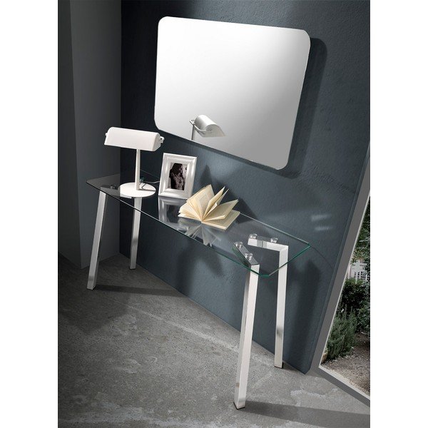 Consolle con piano in vetro in argento 40x125 cm Kirk - Tomasucci-image-4
