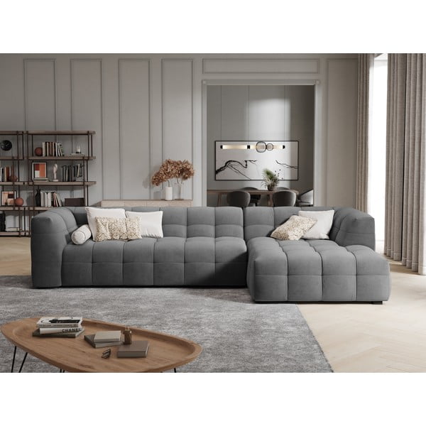 Divano angolare in velluto grigio, angolo destro Vesta - Windsor & Co Sofas-image-1