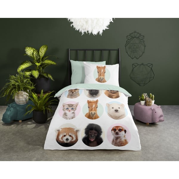 Set copripiumino e federa da bambini in cotone per letto singolo ed esteso 140x220 cm Young Animals – Good Morning-image-1
