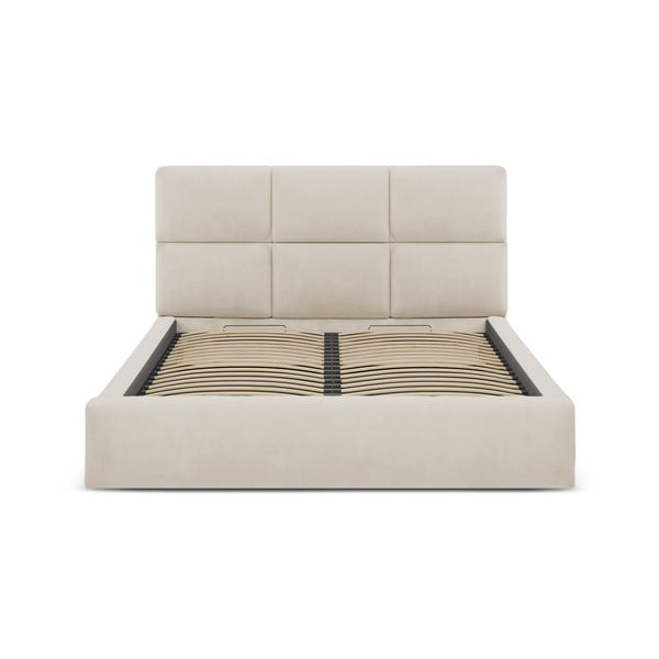 Letto matrimoniale imbottito beige con contenitore con rete inclusa 180x200 cm Libera – Windsor & Co Sofas-image-3