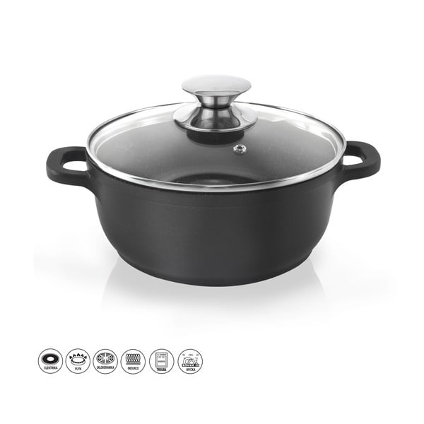 Pentola antiaderente Pfluon Granit con coperchio in vetro , ⌀ 24 cm Grande - Orion-image-3