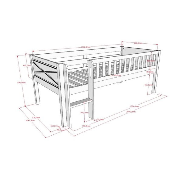 Letto da bambini rialzato bianco in pino massiccio con rete inclusa 90x200 cm Scott – Vipack-image-2