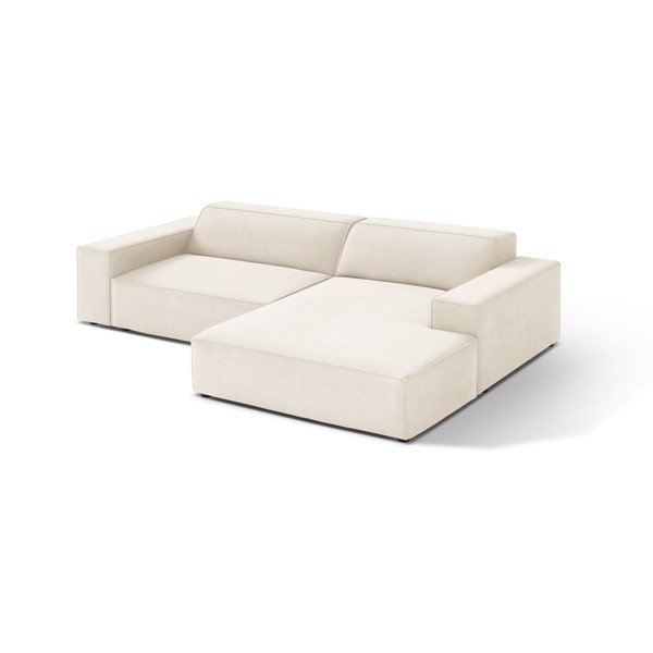 Divano angolare componibile color crema (con penisola a destra/con chaise lounge) con rivestimento in velluto Jodie – Micadoni 