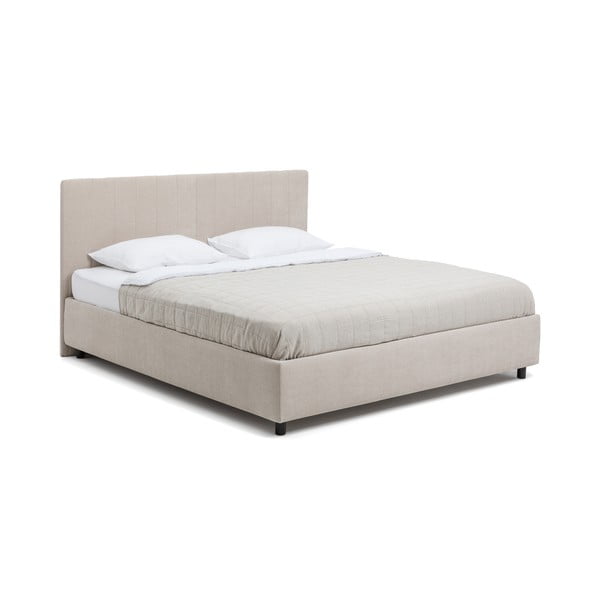 Letto matrimoniale imbottito beige con contenitore e rete inclusi 160x200 cm Myra Slim Line – Bonami Selection