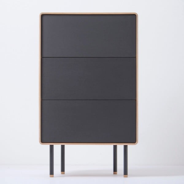 Cassettiera alta nera in legno di quercia con 3 cassetti 60x100 cm Fina - Gazzda-image-4