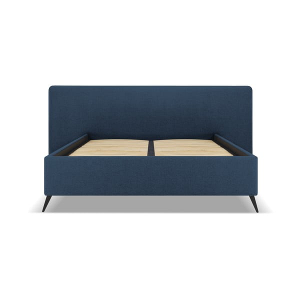 Letto matrimoniale imbottito blu scuro con contenitore e griglia 160x200 cm Walter - Milo Casa-image-1