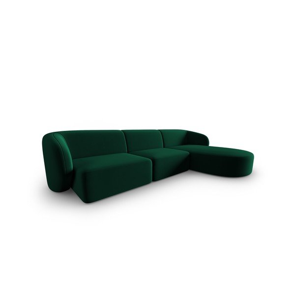 Divano angolare verde (con penisola a destra/con chaise lounge) con rivestimento in velluto Paolo – Milo Casa-image-1