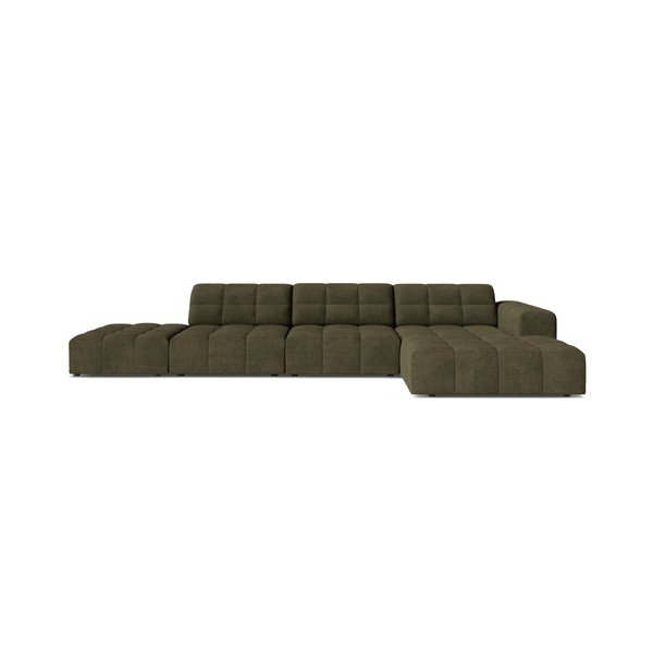 Divano angolare color kaki (con penisola a destra/con chaise lounge) con rivestimento in ciniglia Chicago – Cosmopolitan Design