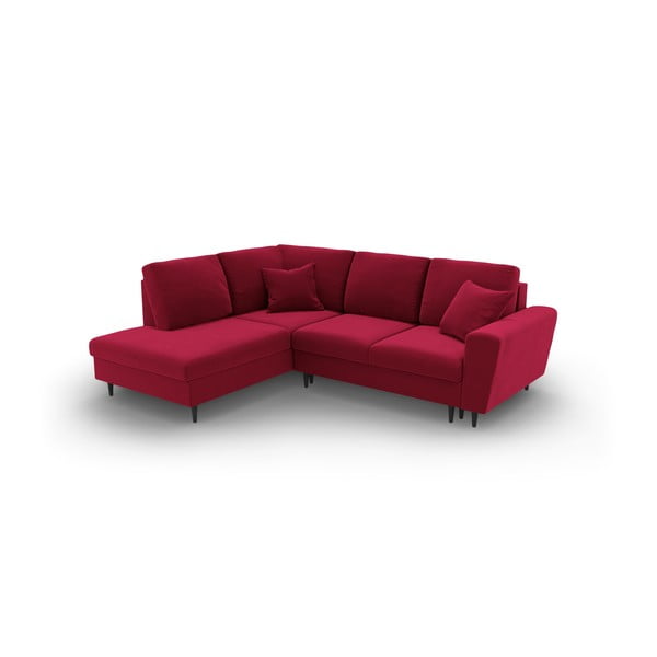 Divano angolare rosso allungabile e con contenitore (con penisola a sinistra/a L) con rivestimento in velluto Kyoto – Cosmopolitan Design-image-1