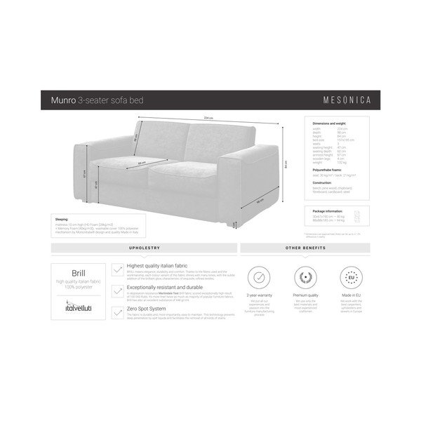 Divano letto blu scuro, 224 cm Munro - MESONICA-image-4