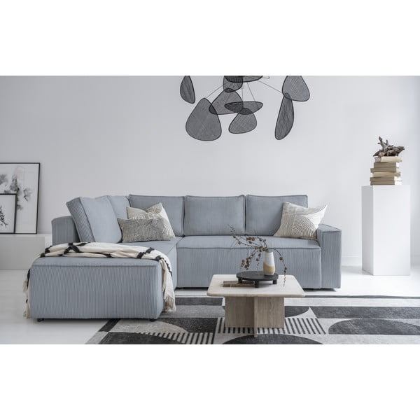 Divano letto angolare in velluto a coste grigio chiaro Brave Dave - Miuform-image-1