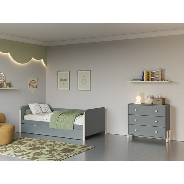 Cassettiera per bambini verde polveroso in pino massiccio 90x80x40 cm Enola – Marckeric-image-1