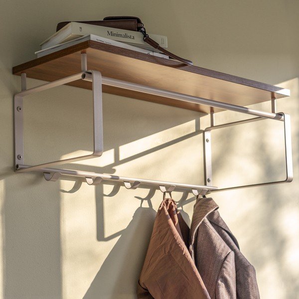 Attaccapanni da parete di colore naturale/grigio tortora in acciaio con scaffale 70 cm Rex – Spinder Design-image-4