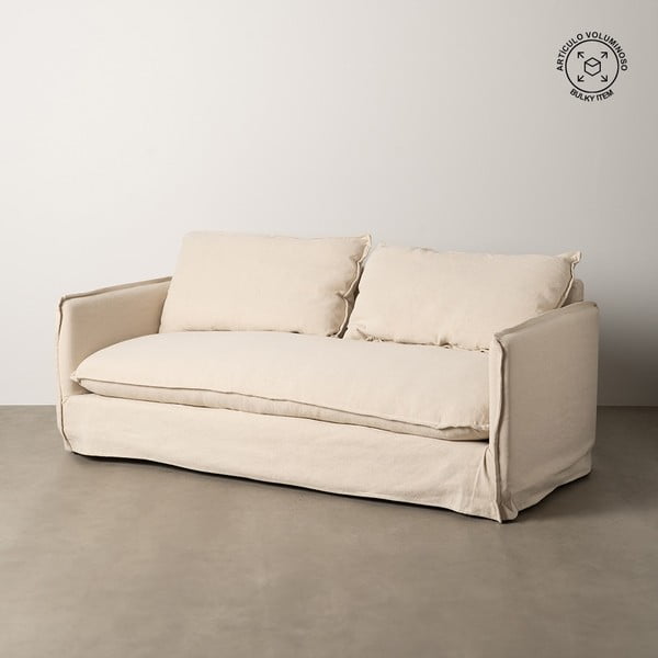 Divano color crema con rivestimento in lino 200 cm – Ixia-image-1