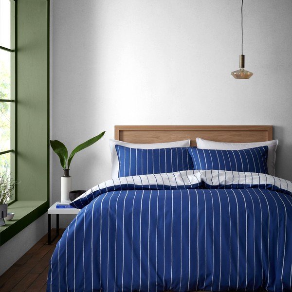 Biancheria da letto in cotone blu e bianco per letto matrimoniale 200x200 cm Hastings Stripe - Content by Terence Conran-image-1