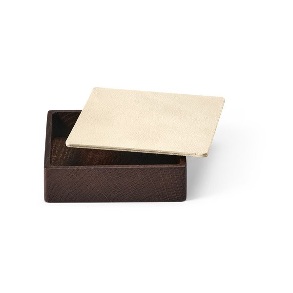 Scatola decorativa con coperchio marrone/color crema in legno ed eco pelle 11x11x3,5 cm Square Nupo – LIND DNA-image-1