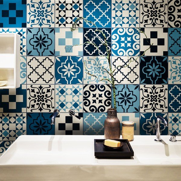 Set di 60 decalcomanie murali Piastrelle di cemento Azulejos Caralinera, 15 x 15 cm - Ambiance-image-1