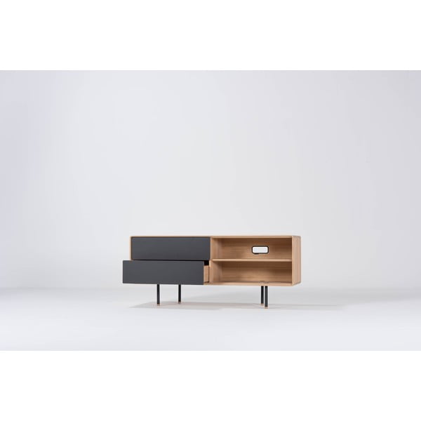 Mobile TV nero-colore naturale in rovere 150x64 cm Fina - Gazzda-image-1