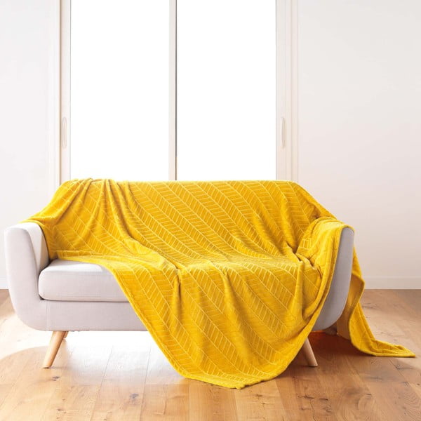 Copriletto giallo in microflanella 180x220 cm Arya - douceur d'intérieur