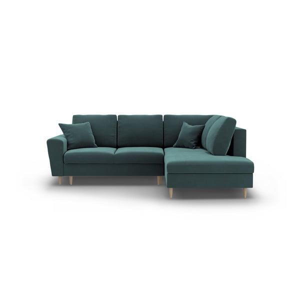 Divano angolare color petrolio allungabile e con contenitore (con penisola a destra/a L) con rivestimento in velluto Kyoto – Cosmopolitan Design