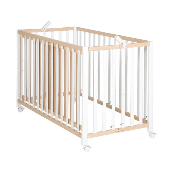 Lettino pieghevole su ruote in colore bianco e naturale 60x120 cm Fold up - Roba