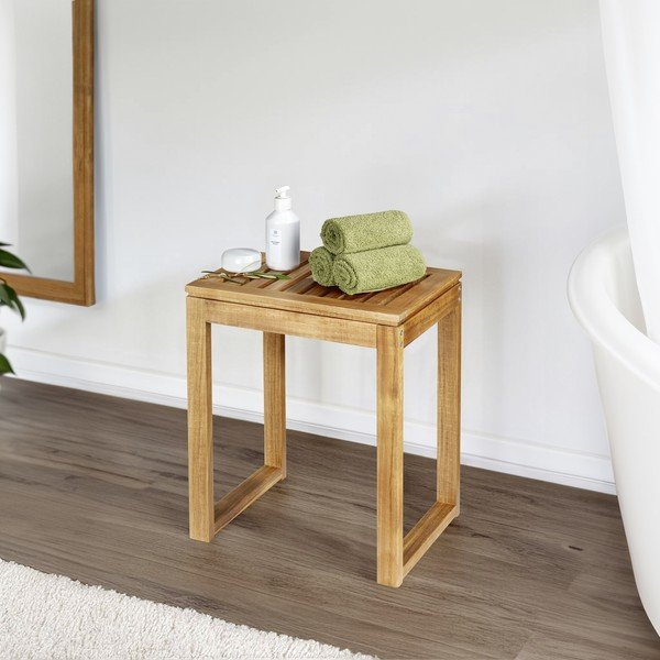 Sgabello di colore naturale in acacia massiccia Fondi – Wenko-image-1