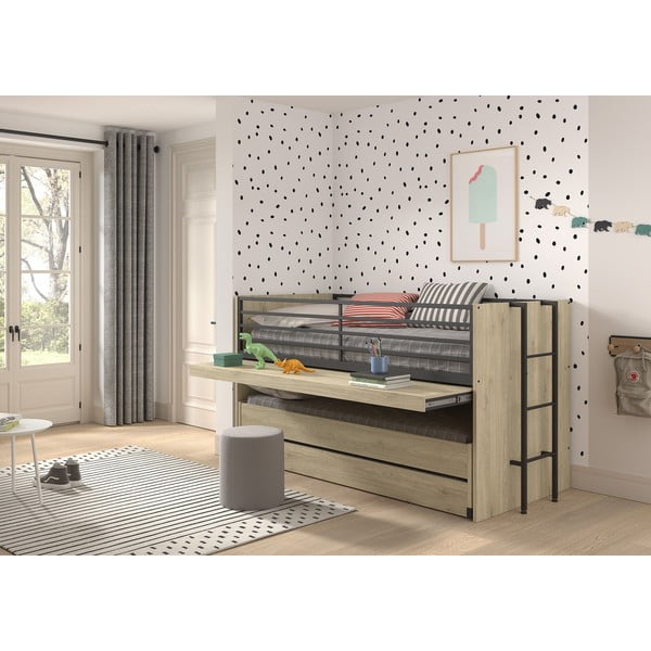 Letto da bambini a castello/estraibile di colore naturale con scrivania con rete inclusa 90x200 cm Sam – Vipack-image-4
