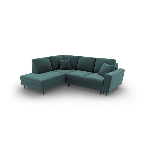 Divano angolare color petrolio allungabile e con contenitore (con penisola a sinistra/a L) con rivestimento in velluto Kyoto – Cosmopolitan Design-image-1