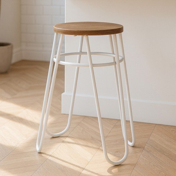 Sgabello grigio/di colore naturale in olmo massiccio District – Premier Housewares-image-3