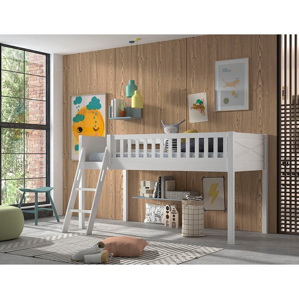 Letto rialzato in pino bianco 90x200 cm SCOTT - Vipack-image-1