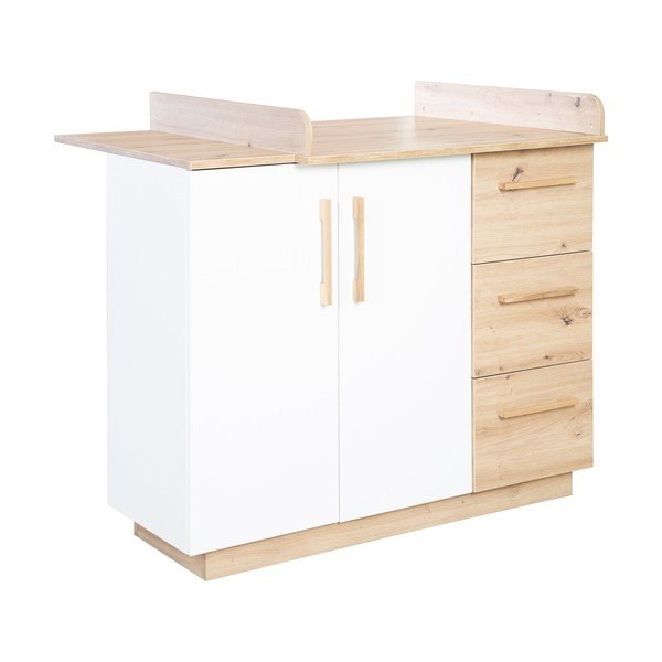 Cassettiera per bambini bianca/di colore naturale con effetto rovere con fasciatoio 118x103x79 cm Lion – Roba-image-2