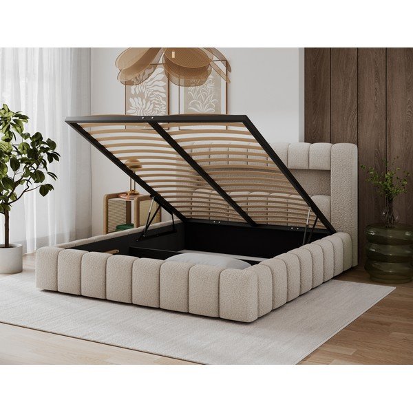 Letto matrimoniale imbottito beige con contenitore con rete inclusa 140x200 cm Lamica – ELTAP-image-4