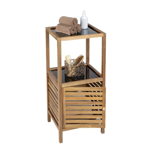 Mobile per bagno nero/di colore naturale in acacia massiccia basso/stretto 39,5x86 cm Fondi – Wenko