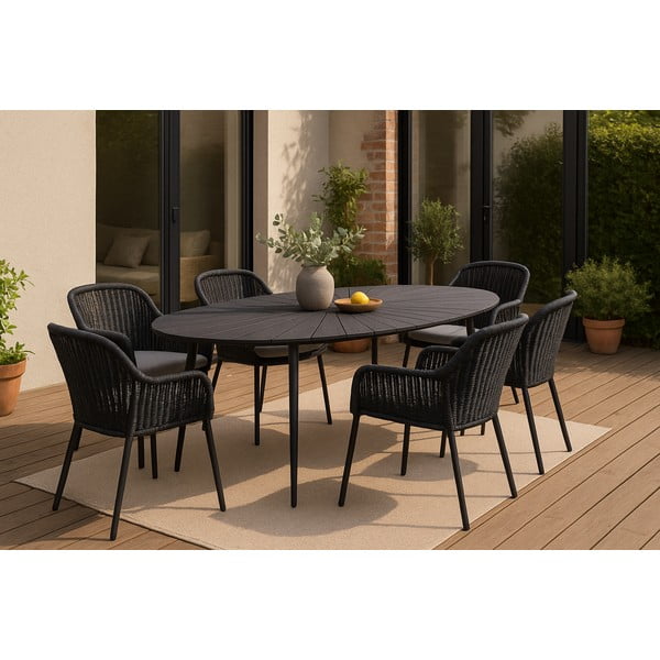 Tavolo da giardino nero con piano in legno d'arte, 190 x 115 cm Marienlist - Bonami Selection-image-1