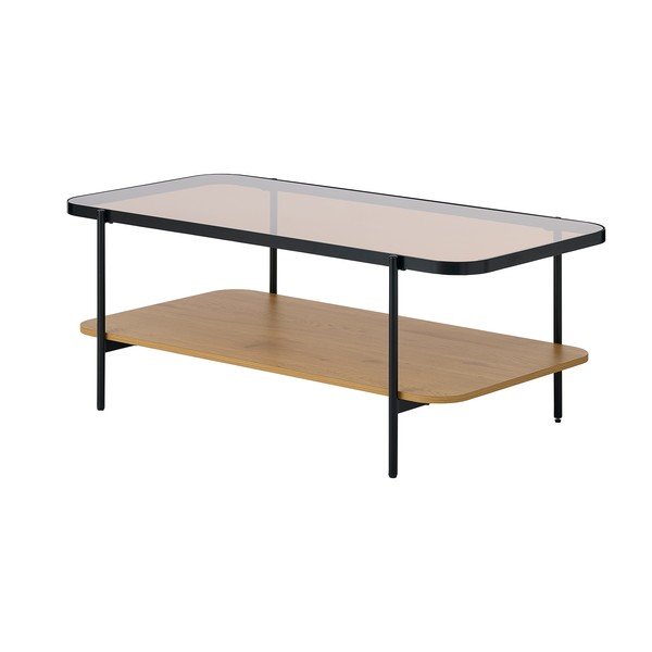 Tavolino da salotto di colore naturale con piano in vetro 60x120 cm Hassel – Unique Furniture
