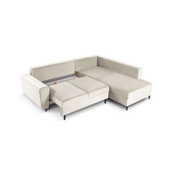 Divano angolare beige allungabile e con contenitore (con penisola a destra/a L) con rivestimento in velluto Kyoto – Cosmopolitan Design-image-3