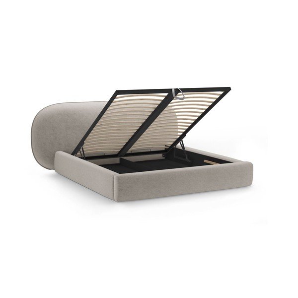 Letto matrimoniale imbottito beige con contenitore con rete inclusa 200x200 cm Ovalo – Micadoni -image-2